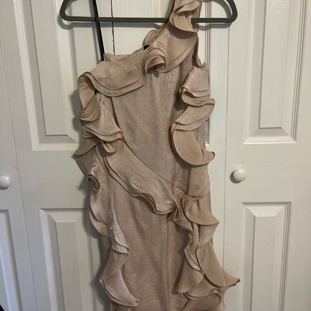 Elegant Cream Ruffled One-Shoulder Dress